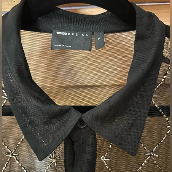 ASOS Black Sheer Beaded Button-Up Shirt - Picture 3 of 4